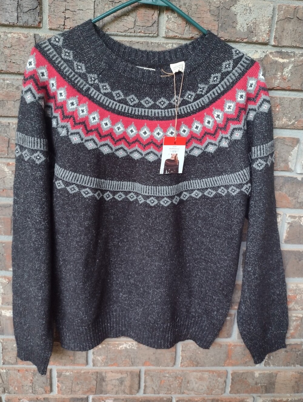 Weatherproof Vtg Black & Red Fair Isle Sweater Women's XL Nordic Ski Lodge NWT